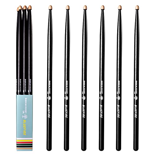HUN Bluefire Black Color 5A Drumstick,6 Sticks,Weight Matched
