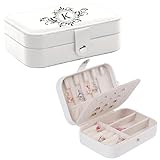 JOUWUI Joyero de viaje, caja organizadora de joyas de cuero con estampado K para mujeres, niñas, madres, caja de almacenamiento de joyas para collares, pulseras, anillos, aretes, regalo de cumpleaños