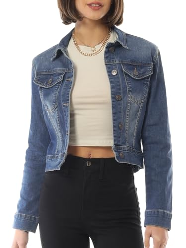 Design by Olivia Women's Classic/Destroyed Vintage Washed Long Sleeve Denim Jean Jacket4