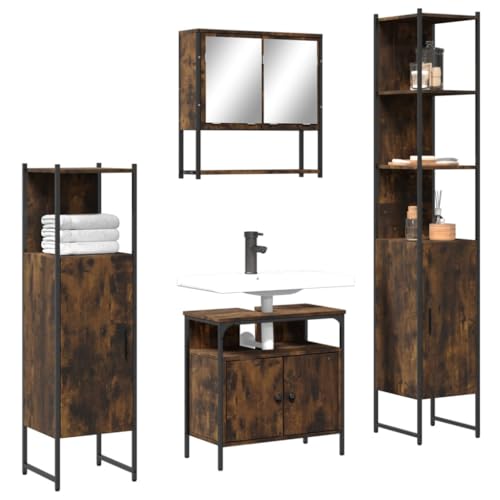 Sufrk Bathroom Furniture Set 4 pcs Bathroom Furniture Set Bathroom Furniture with Bathroom Plywood Smoked Oak - 3214707