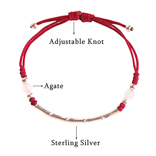 Bracelet méditation agate rouge, cordon réglable et amulette bambou - 3