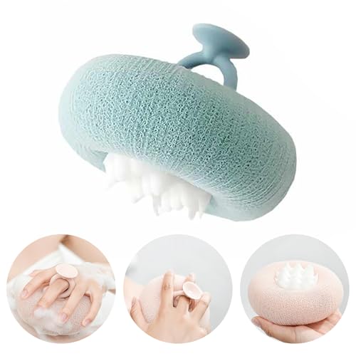 2-in-1 Sunflower Shower Sponge with Suction Cup | Exfoliating Bath Sponge for Soft Skin | Hypoallergenic & Eco-Friendly Body Scrubber for Spa-Like Luxury (Light Cyan)