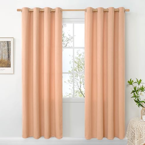 BGment Peach Linen Curtains 80 Inch Length for Living Room, Light Filtering Window Drapes with Grommet Top Rustic Thick No See Through for Bedroom Spring Decor, 2 Panels Set, Each 52 Inch Wide