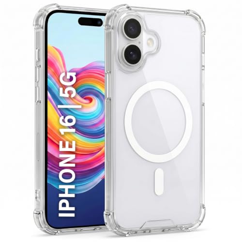 Image of TRUEUPGRADE Back Cover for iPhone 16 5G Non Mag-Safe Transparent PC + TPU Bumper Case with Magnetic Print Shockproof Protection (Transparent Mag-Safe)