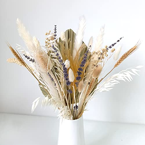 DongArts Herbe de la pampa séchée - Décoration d'automne - Bouquet d'éventails de palmier bohème - Queue de lapin - Feuilles de palmier - Pour mariage, centre de table et décoration d'intérieur