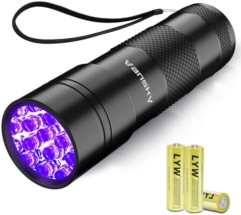 Vansky 12 LED UV Blacklight Flashlight, Pets Ultra Violet Urine and Stain Detector Fluorescent Whitening Agents Detector, Find Dry Stains on Carpets, Rugs, Floor (3 x AAA Batteries Included)