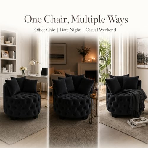 Sillón Redondo Tapizado Piel de Conejo Negro miniatura 6