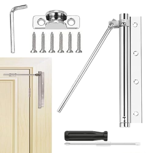 Cierrapuertas Automático,Cierre Automático Ajustable,Cierra Puertas Automático de Acero Inoxidable con Tornillos y Llave de Allen,Türschließer,Stangentürschließer,Automatik Türfeder (Plateado)