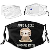 A Girl Who Loves Lovely Sloths Adult Mouth Face Cloth Windproof Sports Face Bandanas with Filter Outdoor for Youth (Black)