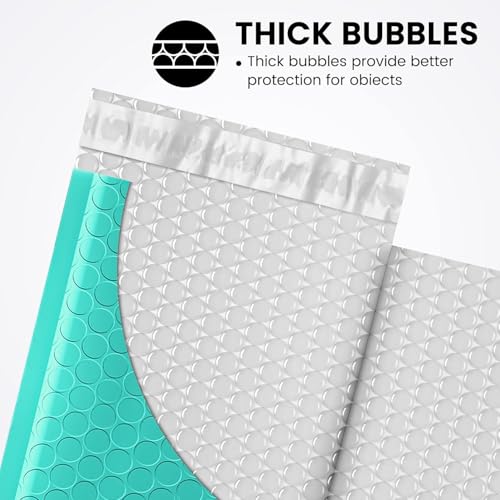 Image of Fuxury Teal Bubble Mailers 4x8 inch 800 Pack, Waterproof Padded Envelopes Self Seal Bubble Envelopes, Padded Mailers for Small Business, Envelope Mailers Usable Size 4x7 inch