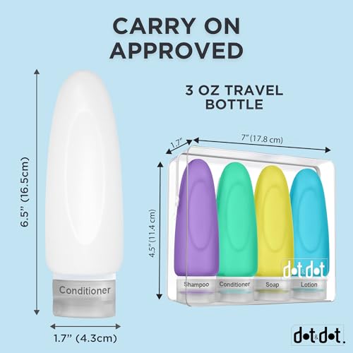 Image of Dot&Dot Leak Proof Travel Bottles - Tubes for Liquid TSA Approved 3oz Silicone Toiletries Travel Shampoo & Conditioner Containers with Labels