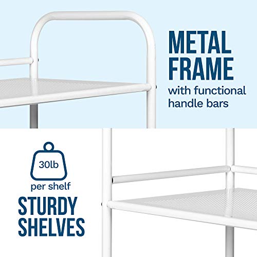 Richards Homewares RollingCart White Shelves with Wheels with Heavy Duty Metal Frame Supports 30 lbs per Tier - Utility Storage Carts Organizer with 4Shelves, 4