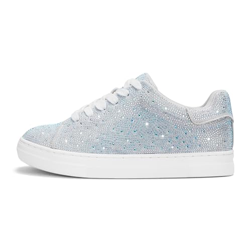 Image of PARTY Women's Rhinestone Platform Lace Up Low Top Glitter Sneakers | Sparkle Casual Shoes for Wedding, Bridal, Party and Special Occasions