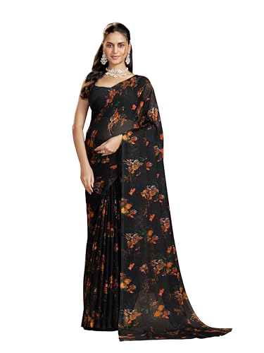 Image of Garden Vareli Nara Chiffon Abstract Floral Print Saree