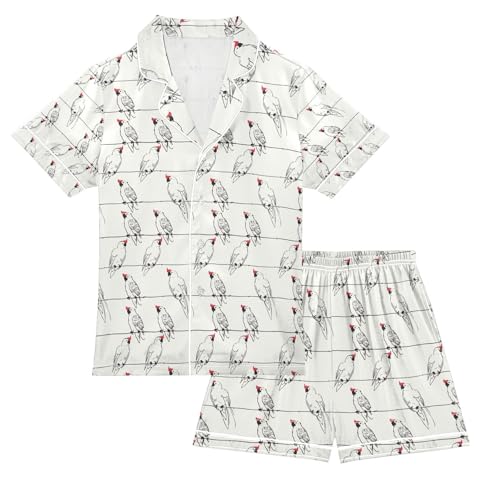 senya Bird on The Wire Satin Summer Pajama Sets Silk Short Sleeve Button Down Sleepwear