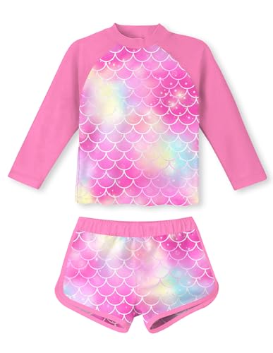 Image of Vogseek Girls Rash Guard Two Pieces Swimsuit Long Sleeve Bathing Suit for 3-10 Years