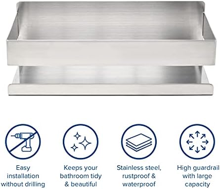 Joejis Shower Shelf Caddy Basket - Strong 3M Self Adhesive No Drill Wall Mounted Shelf - Stainless Steel - Shampoo Shower Gel Storage Organiser