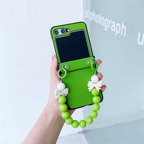 Protection Galaxy Z Flip 5 antichoc en cuir avec poignée perles et coque rigide