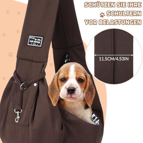 Halinuia Reversibel Kleine Hundetragetasche bis 7.5 KG Angenehm Tragetasche Hund Sicherer mit Karabiner Tragegurt Hunde Umhängetasche für Haustiere für Spaziergänge Aktivitäten im Freien, Braun