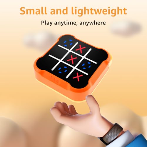 Tic-Tac Toe Elektronisch Toe Bolt Spiel 3-In-1 Handheld Spielkonsole Klassisches Lernspielzeug Puzzlespielkonsole Tragbare Reisespiele Portable Toy Board Games for Kids and Adults (orange) ﻿