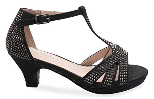 Image of Olivia K Girl's Glitter Leatherette Open Toe Strappy Ankle T Strap Kitten Heel Sandal (Toddler /Little Girl)