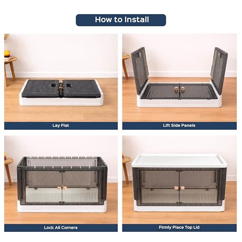 Image of HomeStrap Large (Pack of 2) Rollin Stacker Plastic Stackable Storage Box With Wheels | Collapsible /Foldable Storage Bins With Door | Space-Saver Organizer With Door (Grey)