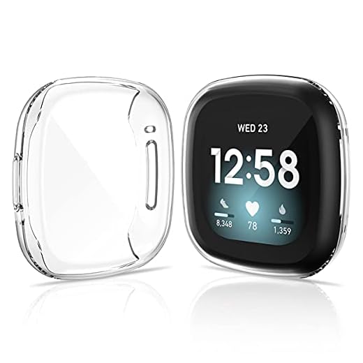 KIMILAR 2-pack kompatibel med Fitbit Sense/Versa 3 skärmskydd, TPU-pläterad heltäckande skärm stötskydd fodral skärmskydd kompatibel med Fitbit Sense/Versa 3, klar + klar