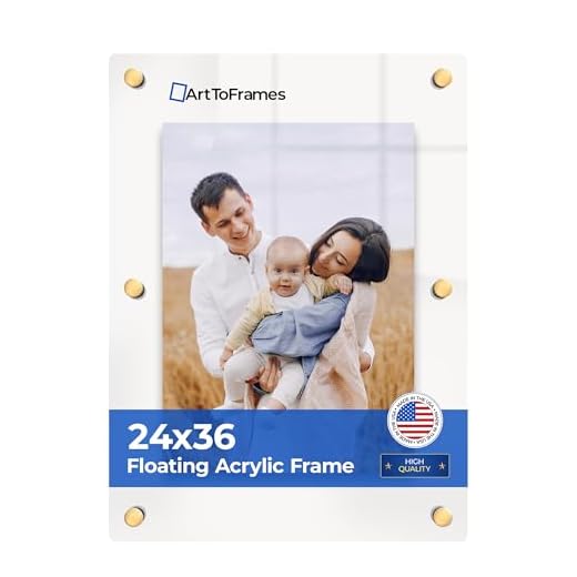 ArtToFrames Floating Acrylic Frame for Pictures Up To 24x36 inches (Full Frame is 28x40) with Gold Standoff Wall Mount Hardware, Acrylic-109-24x36-81