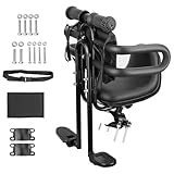 MEGHNA Bike Child Seat Front Mounted for Adult Bike Comfortable Baby Bike Seat with Backrest Adjustable Height and Position Bicycle Child Seat with Foot Pedals for Baby Toddle (Black - Style 2)
