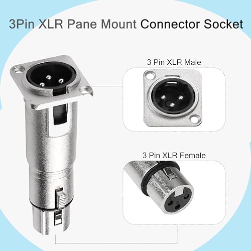 Conector XLR 3 pines macho a hembra para panel miniatura 3