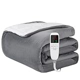 Soft Heated Blanket Electric Throw 50x60inch,Heating Blanket Throw with 9 Hours 6 Temp Heating Levels Auto Off,Fast Heating Washable Heated Throw, Warm Sherpa Grey Blanket Gift for Home/Office/Couch
