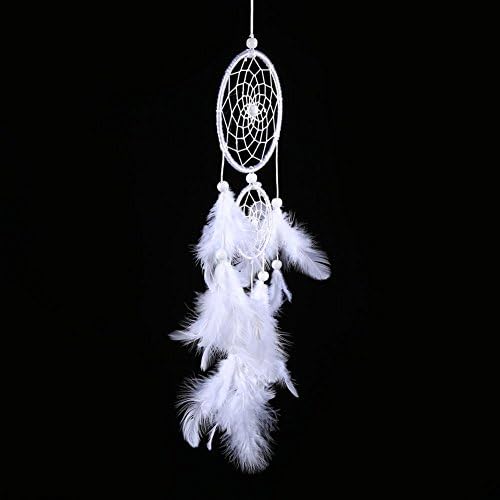 White Handmade Traditional Indian Style Dreamcatcher Wind Chimes Beads Feather Pendant Dream Catcher for Home Office Wall Window Door Decor Birthday Gift