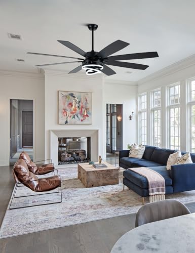 Image of 72 inch Large Black Modern Ceiling Fans with Lights