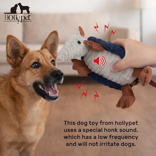 Image of Hollypet Plush Dog Squeaky Toy Stuffed Armadillo Animal Pet Puppy Chew Toys with Clean Teeth for Small Medium Large All Breed Sizes Dogs, Ultramarine, 8 in