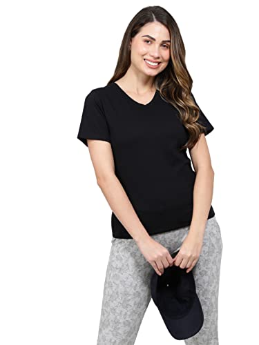 Image of Jockey AW89 Women's Super Combed Cotton Rich Fabric Relaxed Fit V-Neck Half Sleeve T-Shirt