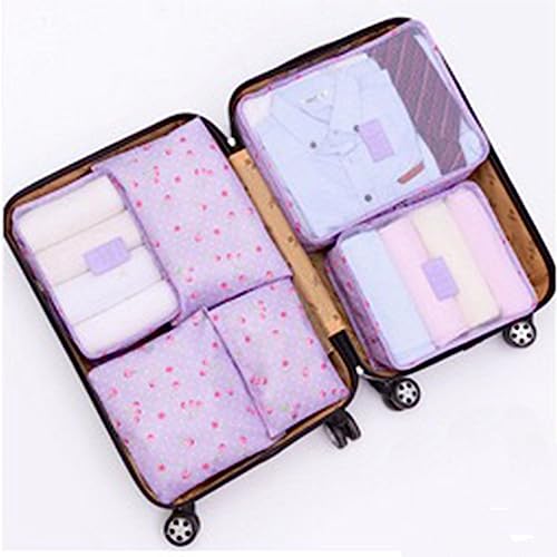 6 Set Packing Cubes, Multi-functional Clothing Sorting Packages, Travel Carry On Luggage Organizers Storage Bags, Travel Packing Pouches, Purple Cherry