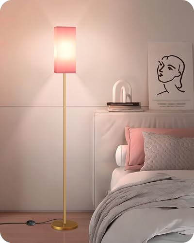 Image of Floor Lamp, Pole with Foot Switch, Modern Standing Lamp Lampshade, Minimalist Freestanding Lamp (Bulb Not Included), for Living Room, Bedroom Office ETL Listed, Gold and Pink DP07LD05