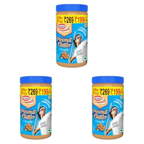 Image of Dr. Oetker FunFoods Peanut Butter Crunchy,750G|91% Roasted Peanuts|25% Protein per 100G|Source Of Vitamin E,B3 & B6|Nutty & Sweetened Nut Butter|Plant-Based Protein Spread (Pack of 3)