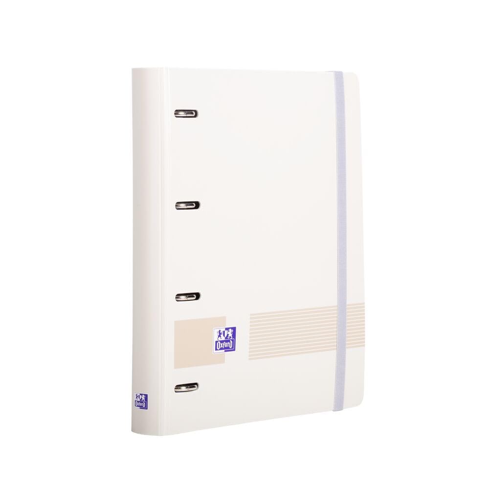 Oxford, 4 Ring Binder A4, Plastic Cover, Rubber Closure, Dots Refill, 5 Colors Band, Ruler with Indexes, Stone Colour