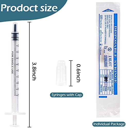 100Pcs 1ml Plastic Syringes With Caps No Needle Colostrum Syringe for Refilling and Measuring Liquids, Scientific Labs, Plant Watering, Pet Feeding ,Glue Applicator