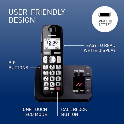Panasonic KX-TGE822EB Digital Cordless Phone About 40 minutes Answering Machine with Nuisance Call Block and Dedicated Key, Amplified Sound Double - Image 4