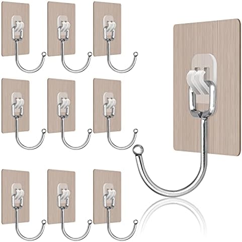 YCYBAB2J Large Adhesive Hooks -Self Adhesive Hooks Stick on Hooks 33 LB (Max) ,Wall Hooks,Stainless Steel Coat Hooks, Sticky Hooks Heavy Duty for Bathroom,Kitchen,Office Decorations, Gold
