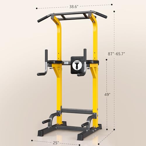 SogesPower Power Tower Pull Up Bar Station Multi-Function Pull Up Bar Stand for Home Gym, Adjustable Height Pull Up Dip Station Dip Bar Strength Training Fitness Equipment,Up to 500LBS, Yellow - Thumbnail 4