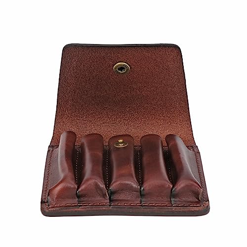TOURBON Hunting Leather Rifle Cartridge Holder 5 Round Ammo Wallet Pouch (Vintage Brown)