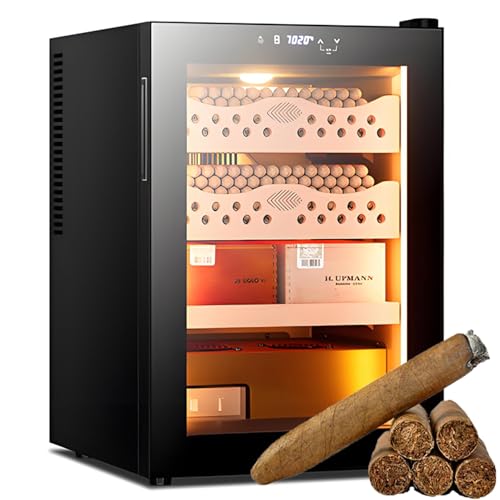 GLBMXDD Cave à cigares électrique 50L,température et humidité réglables,Refroidissement par Circulation d'air à 360°pour 300 cigares,pour Les pères,...