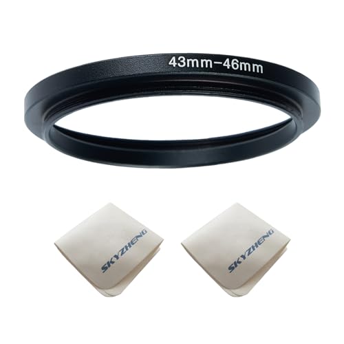 Adaptador de lente de 43 mm a 46 mm, anillo de aumento para cámaras, compatible con todos los filtros UV, ND y CPL, incluye 2 paños premium para limpieza de lentes miniatura 1