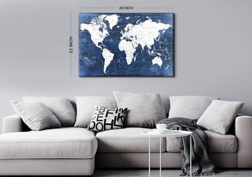 Image of Vintage World Map Wall Art Men Office Wall Decor, Extra Large World Maps Picture Canvas Prints for Living Room Bedroom Home Decor Map of the Worlds Painting Poster Retro Map Artwork Decorations 32x48 inch