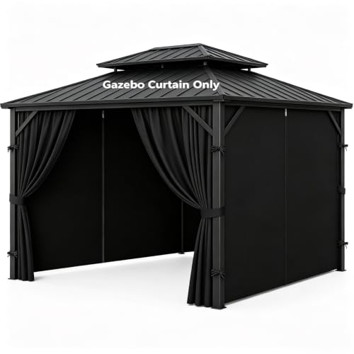 Rideaux de confidentialité pour tonnelle avec fermeture éclair, 4 panneaux (noir, 12' x 12')