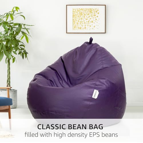 Image of Amazon Brand Solimo Premium Faux Leather Bean Bag Filled with Beans | Capacity: Upto 5.8 Ft Height, 85 Kg Weight | 2XL | Purple