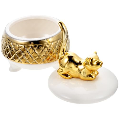 ifundom Ceramic Jewelry Box Cat Design Small Charm Holder Ring and Earring Case Nordic Style 3d Cat Figurine Jewelry Organizer for Home